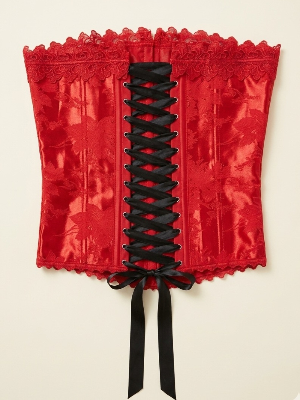 Vintage Frederick's of Hollywood red satin corset lace up back size 34